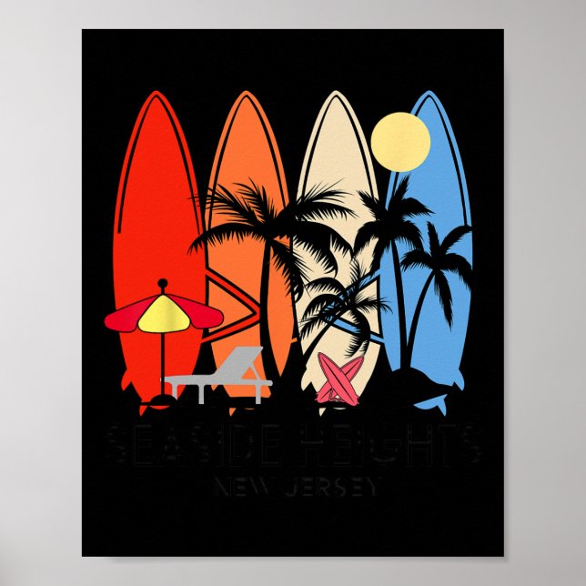 New Jersey Seaside Heights Retro Surfbräda Vintage Poster (Framsidan)