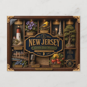 New Jersey Shadow Box 3D Figurin Delstat Vykort
