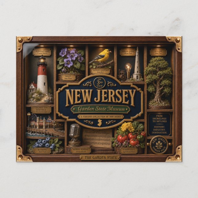 New Jersey Shadow Box 3D Figurin Delstat Vykort (Framsida)