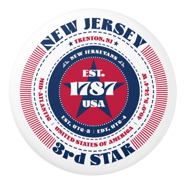 New Jersey State Fakta Röd Vit Blå Typografi Knopp (Framsidan)