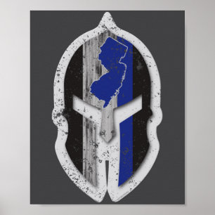New Jersey State Lice Tunn Blå Linje Spartansk _1 Poster