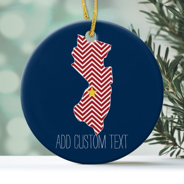 New jersey-staten Karta med Anpassningsbar City oc Julgransprydnad Keramik (Personalized Christmas Photo Ornament)