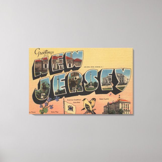 New jersey (statligt kapital/blomma/fåglar) canvastryck (Framsida)