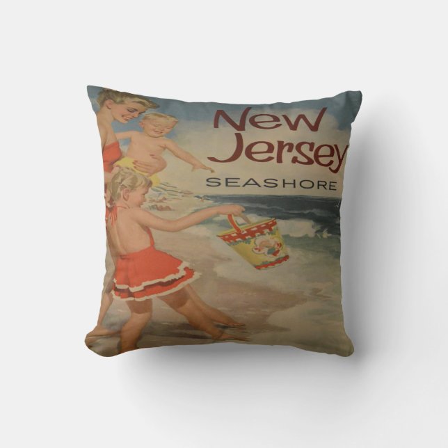 new jersey strand vintage turist semester kudde (Framsida)