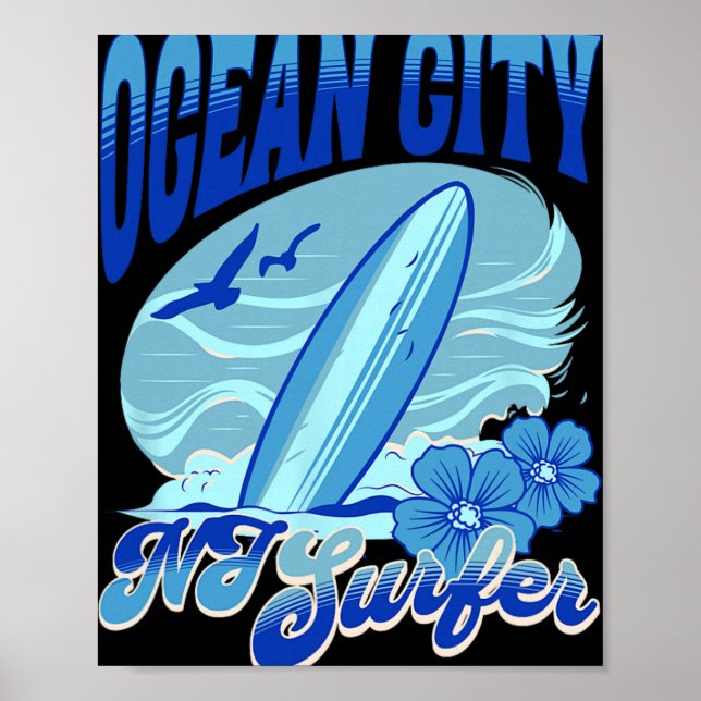 New Jersey Surfer Ocean City Nj Surfing Beach Sand Poster (Framsidan)