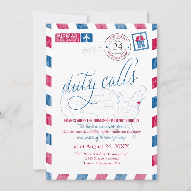 New Jersey USA karta Flygpost Militär Flytt Meddelande (Framsida)