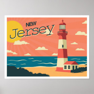 New jersey USA Vintage resor Illustration Poster