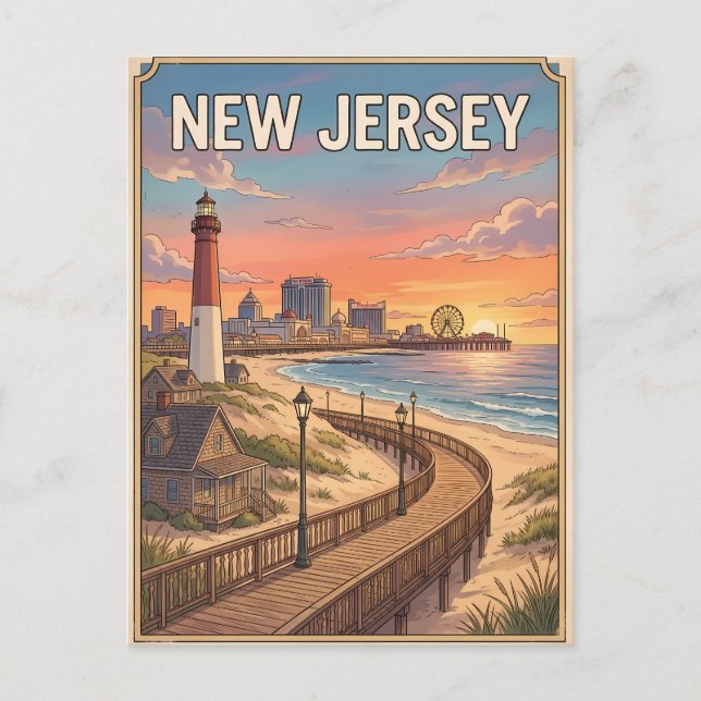 New Jersey Vintage Anime Reseminkort Vykort (Framsida)