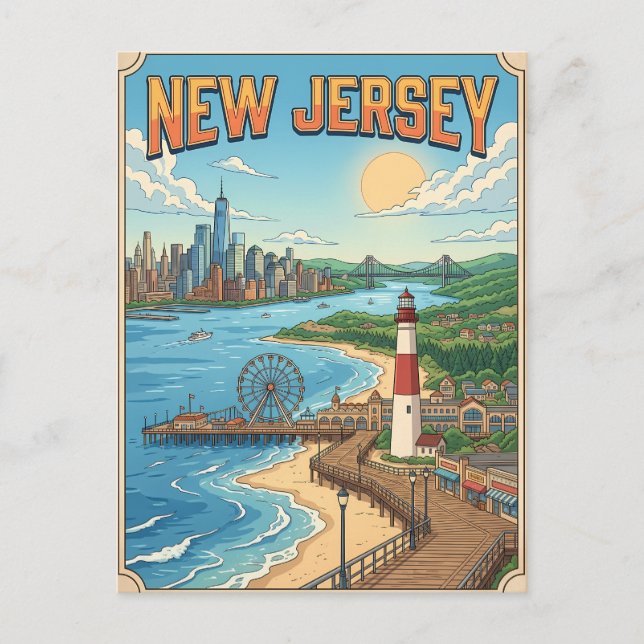 New Jersey Vintage Anime Reseminkort Vykort (Framsida)
