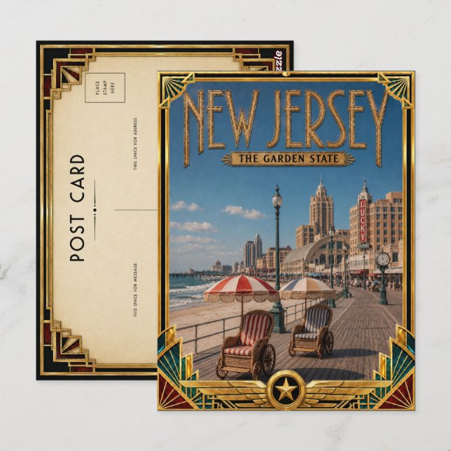 New Jersey Vintage Art Deco-guldåldern Vykort (Fram/baksida)