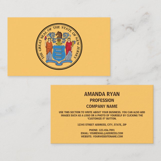 New Jerseyan Seal, sigill, New jersey Visitkort (Fram/baksida)