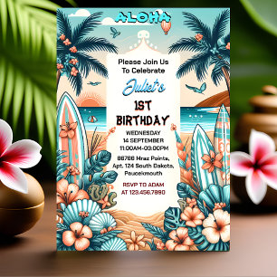 New Joy Hula Luau Surfa aloha hawaiian 1:a födelse Inbjudningar