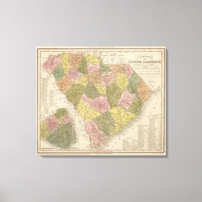 New Karta of South Carolina Canvastryck (Framsida)