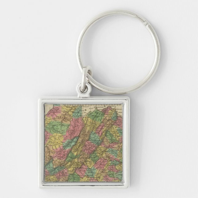 New Karta of Virginia 2 Fyrkantig Silverfärgad Nyckelring (Framsidan)