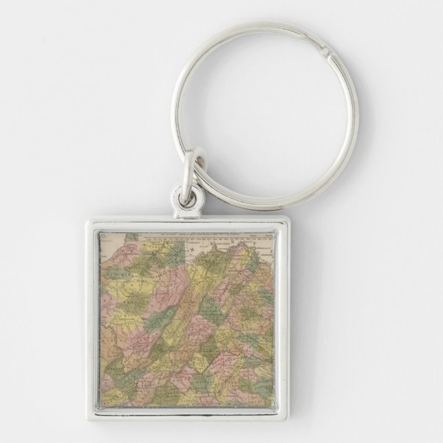 New Karta of Virginia Fyrkantig Silverfärgad Nyckelring (Framsidan)