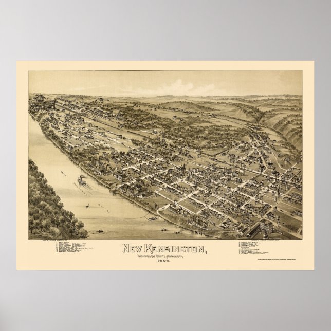 New Kensington, PA Panoramic Karta - 1896 Poster (Framsidan)