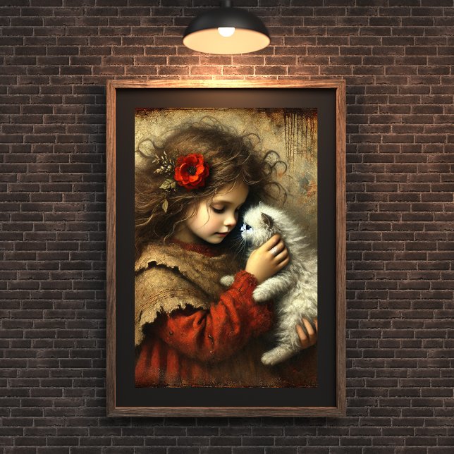 New Kitten, New Kärlek - Young girl and Cat Art Poster (Skapare uppladdad)