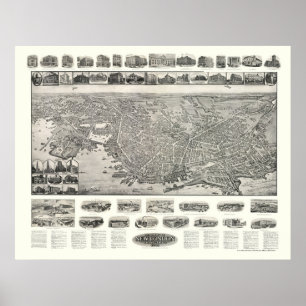 New London, CT Panoramic Karta - 1911 Poster