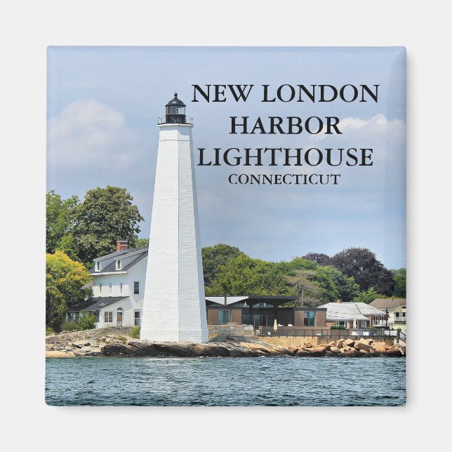 New London Harbour Lighthouse Connecticut Magnet (Framsidan)