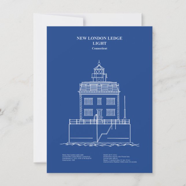 New London Ledge Lighthouse - Connecticut - AD Anteckningskort (Framsida)