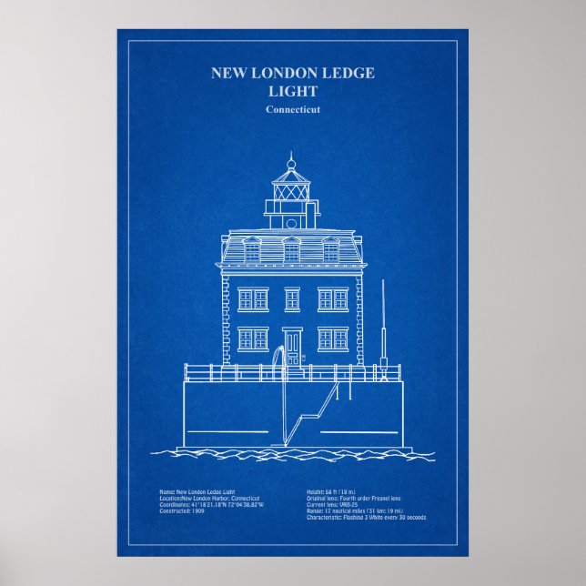 New London Ledge Lighthouse - Connecticut – AD Poster (Framsidan)