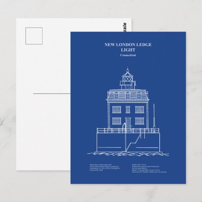 New London Ledge Lighthouse - Connecticut – AD Vykort (Fram/baksida)