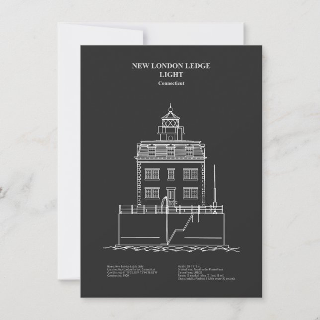 New London Ledge Lighthouse - Connecticut - PD Anteckningskort (Framsida)