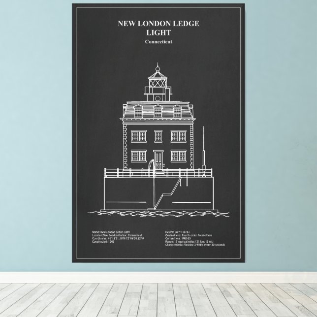 New London Ledge Lighthouse - Connecticut – PD Canvastryck (Insitu (trägolv))