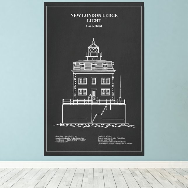 New London Ledge Lighthouse - Connecticut - PD Canvastryck (Insitu (trägolv))