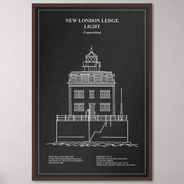 New London Ledge Lighthouse - Connecticut - PD Fototryck (Skapare uppladdad)