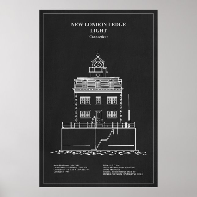 New London Ledge Lighthouse - Connecticut – PD Poster (Framsidan)