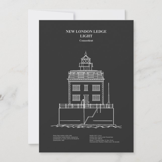 New London Ledge Lighthouse - Connecticut - PD Tack Kort (Framsida)
