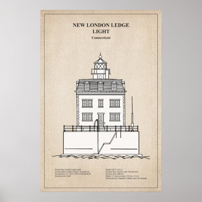 New London Ledge Lighthouse - Connecticut - SBD Poster (Framsidan)