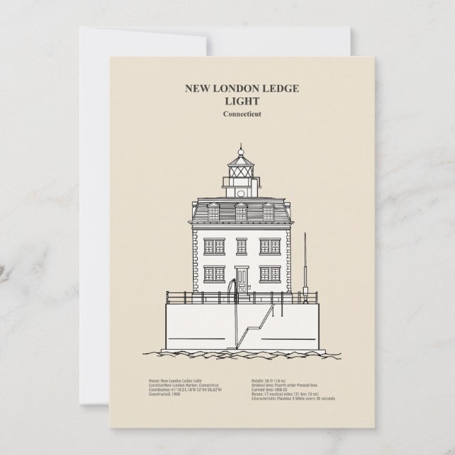 New London Ledge Lighthouse - Connecticut - SBD Tack Kort (Framsida)