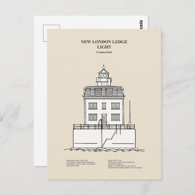New London Ledge Lighthouse - Connecticut - SBD Vykort (Fram/baksida)