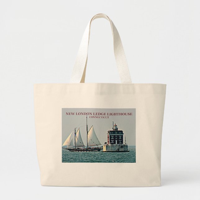 New London Ledge Lighthouse, Connecticut Tote Bag Jumbo Tygkasse (Framsidan)