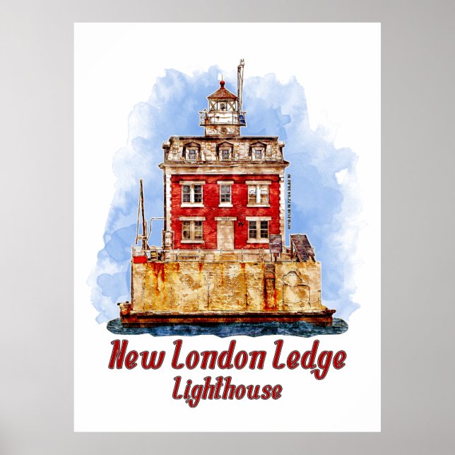 New London Ledge Lighthouse Watercolor Connecticut Poster (Framsidan)