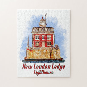 New London Ledge Lighthouse Watercolor Connecticut Pussel