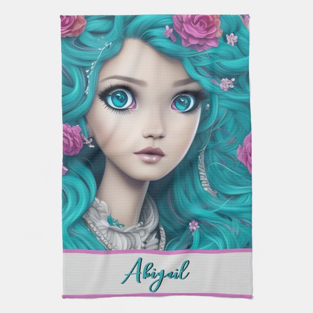 New London Princess med Turquise Hair och Öga Kökshandduk (Vertikal)