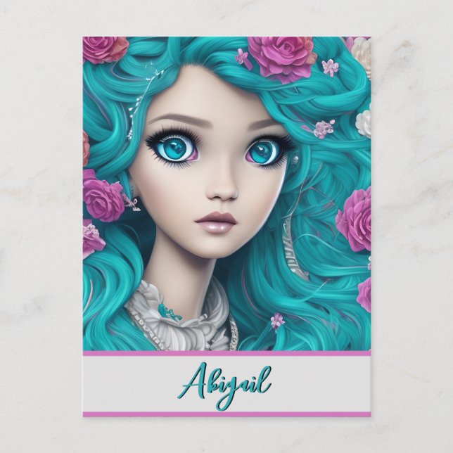 New London Princess med Turquise Hair och Öga Vykort (Framsida)
