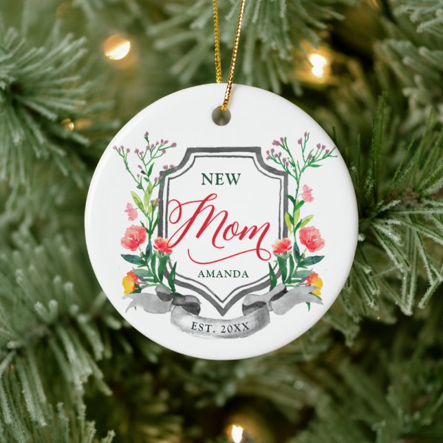 New mamma Etablerade Personlig Watercolor Blommigt Julgransprydnad Keramik (Träd)