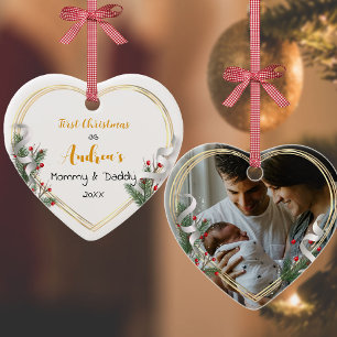 New Mamma pappa Holly & Gräs Guld Ram Photo Julgransprydnad Keramik