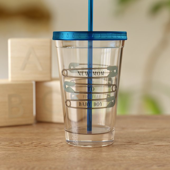 New mamma Pojke Diaper Pin Acrylic Tumbler Take Away Mugg (New Mom Baby Boy? Here's your tumbler!)