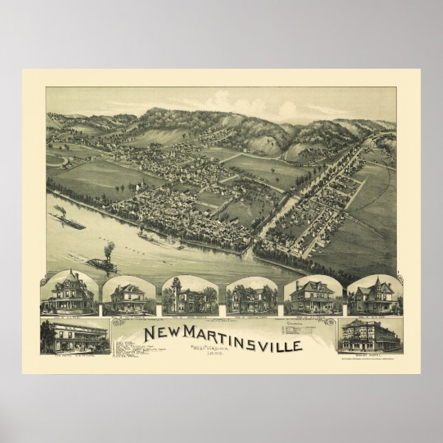 New Martinsville, WV Panoramic Karta - 1899 Poster (Framsidan)