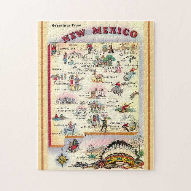 New Mexico 11x14 illustrerad karta Pussel (Vertikal)