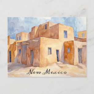 New mexico Adobe Houses Watercolor Travel Vykort