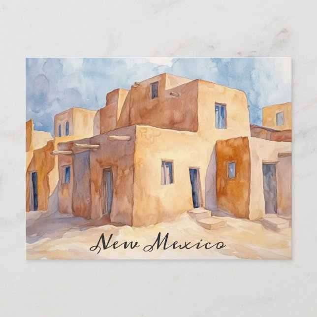 New mexico Adobe Houses Watercolor Travel Vykort (Framsida)