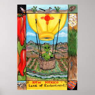 new mexico Alien Balloon Icons Poster Chile Yucca
