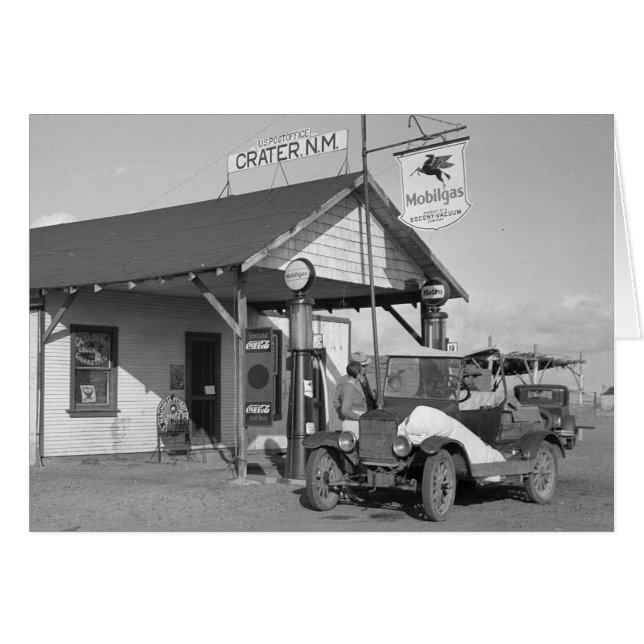 New Mexico bensinstation, 1936 Hälsningskort (Framsidan Horizontal)