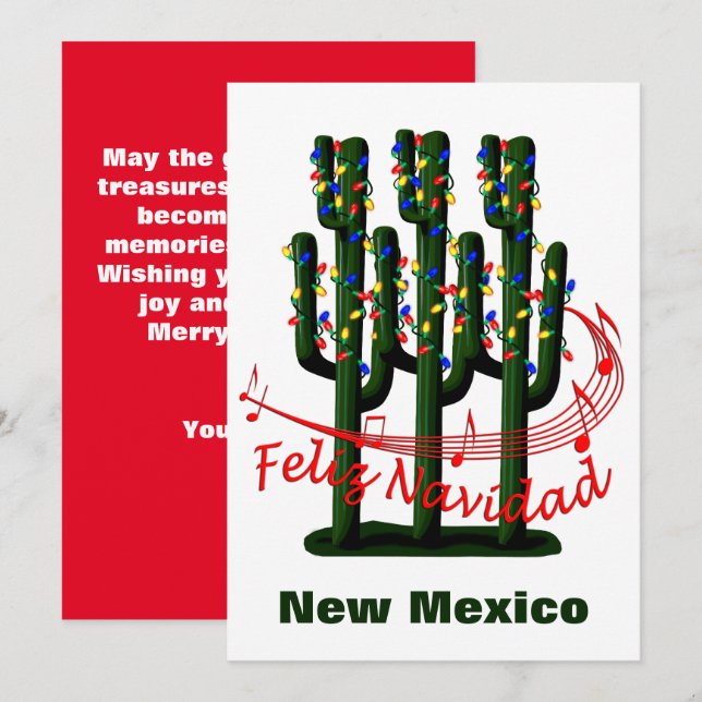 New Mexico Cactus Christmas Feliz Navidad Högtid  Julkort (Fram/baksida)